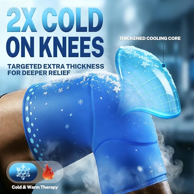 Knee Ice Pack Wrap Sleeve Thickened Core for Knee Pain, Targeted Swelling Relief During Recovery, Soft Flexible Gel, No Slip Compression Fit, Reusable Hot Cold Therapy for Post Activity, M