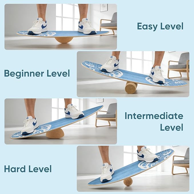 Surf Balance Board Wooden Balance Board,3 Modes Wobble Board Trainer with Roller, Exercise Balancing Stability Trainer for Improve Balance, Surf Trainer & Sports Trainer Wobble Board