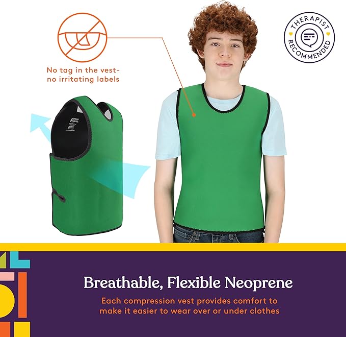Special Supplies Sensory Compression Vest Deep Pressure Comfort (Green, Large)