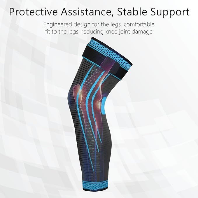 Full Leg Compression Sleeves 2 Pack Long Knee Support for Men and Women for ACJ, Meniscus Tear, Arthritis
