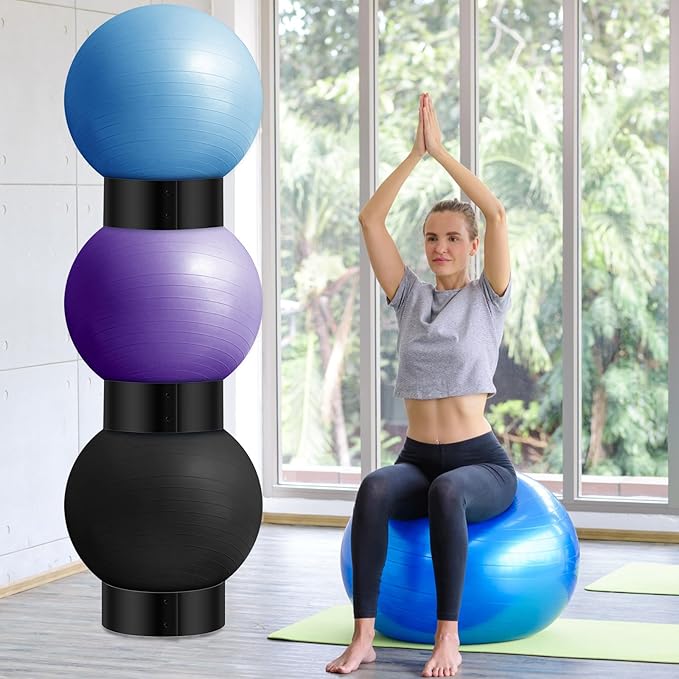 Wenqik 3 Pcs Exercise Ball Stand Holder 14.5 Inch Plastic Yoga Ball Base Stability Fitness Display Stand Medicine Therapy Carrier Storage Stackers