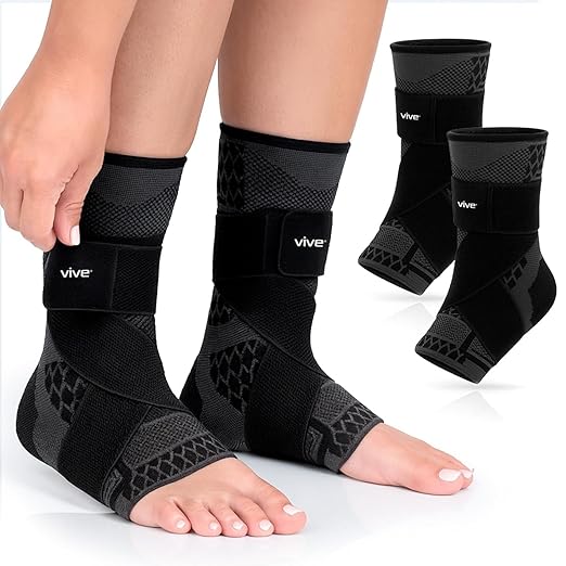 Vive Ankle Compression Sleeves with Straps - Brace for Women and Men - Support Wrap for Achilles Tendonitis, Sprains, Plantar Fasciitis, Pain Relief - 2 Pack (Large)