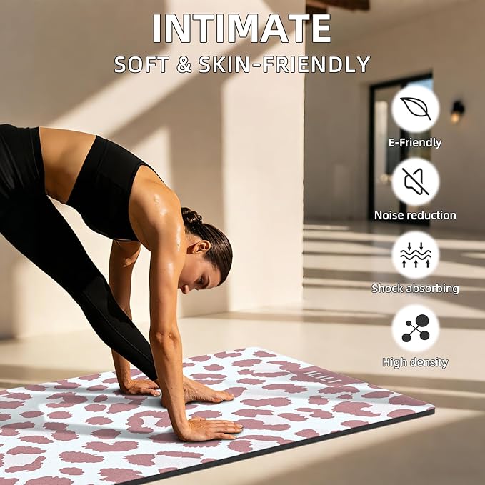 ILILI Yoga Mat Leopard Print Yoga Mat 8mm, Suede & TPE Thick Exercise Mat, Workout Mat for Women Men, 72''x25'' Fitness Mat with Strap for Home Gym, Yoga, Pilates, Stretching