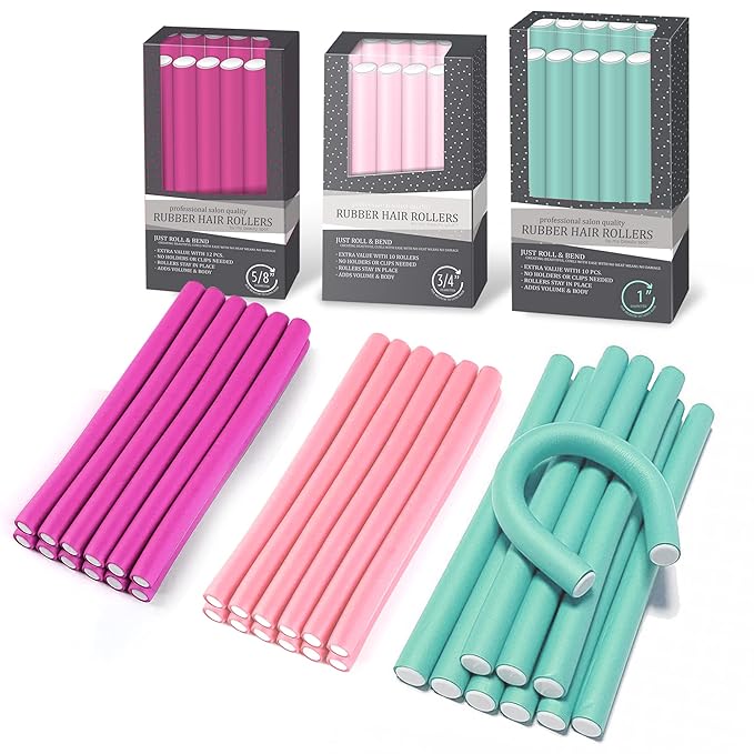 My Beauty Spot Flexi Rods Foam Hair Rollers 3/4" Diameter Professional Salon Quality 10 Pcs Rubber Hair Rollers for Long, Medium and Short Hair (Light Pink)