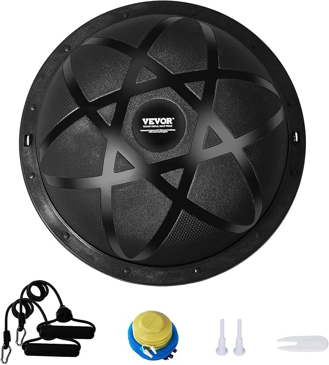 VEVOR Half Exercise Ball Trainer, 23/26 inch Balance Ball Trainer, 1500lbs Capacity Stability Ball, Yoga Ball with Resistance Bands & Foot Pump, Strength Fitness Ball for Home Gym Full Body Workout