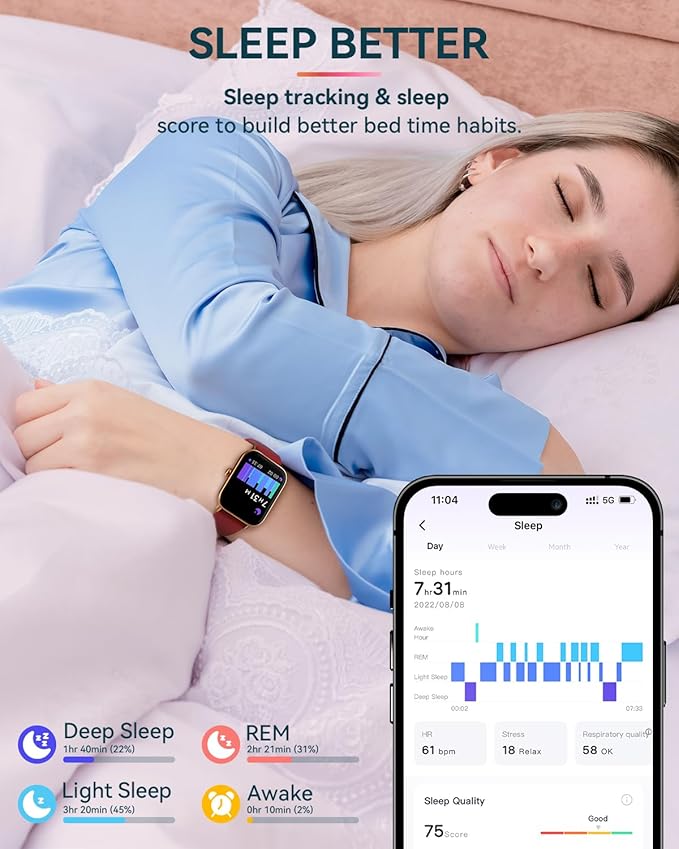 aeac Smart Watch for Women, Alexa Built-in, Stable Bluetooth Call, Fitness Tracker with Heart Rate/SpO2/Stress/Sleep Monitor, Smartwatches 120+ Sports, IP68 Waterproof Smartwatches for iOS Android