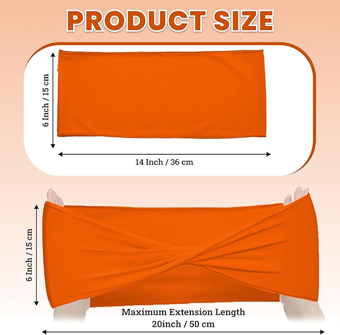 MDS Pack of 150 Spandex Chair Sashes Bows Elastic Stretch Dining Chair Bands Ties Without Slider Buckle Universal fits for Wedding Baby Shower Birthday Party Banquet Event Decoration - Orange