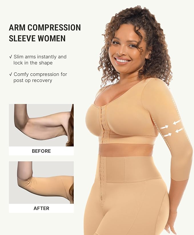 FeelinGirl Arm Shaper for Women Post Surgery Arm Lipo Compression Sleeves Slimming Arm Faja Front Closure Shapewear Bra