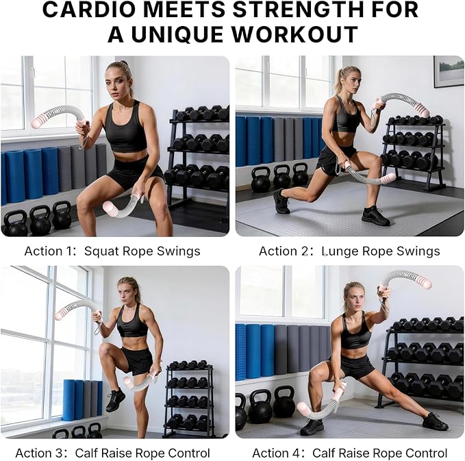POWER GUIDANCE Adjustable Weighted Ropeless Battle Ropes with 4 Resistance Rings, Portable Cordless Battle Rope for Home Gym, Progressive Strength & Low-Impact HIIT Training for Men & Women，Pink