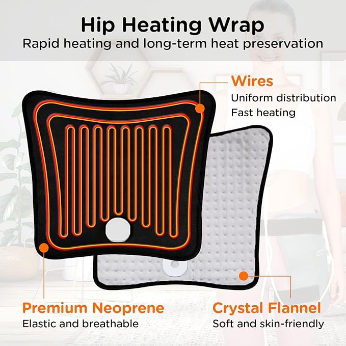 Comfytemp Hip Heating Pad, Hip Brace for Lower Back Thigh Buttock Support, Electric Heated Pad Hot Relax for Elderly, Birthday Valentines Day Get Well Gifts for Women Men Mom Dad, Black (S/M)