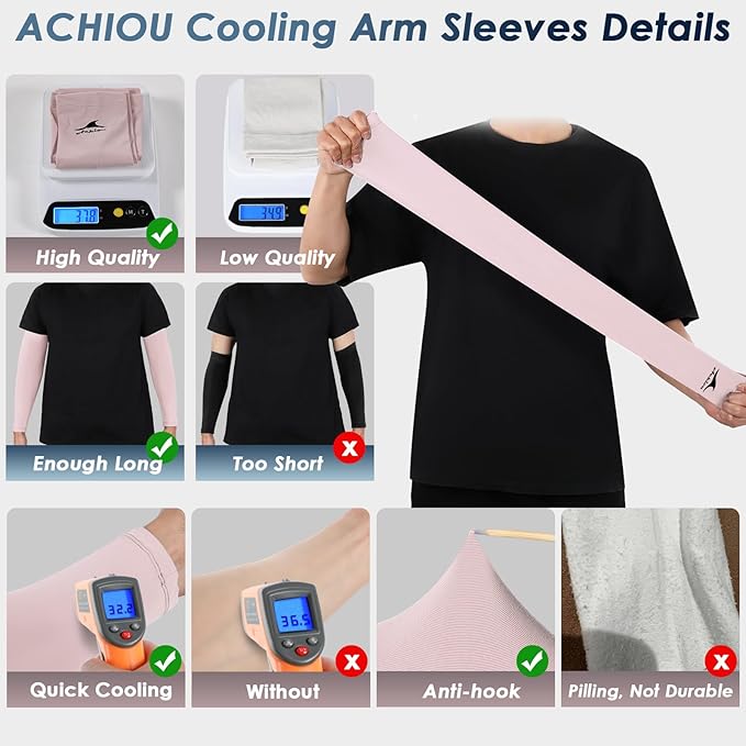 Achiou Cooling Ice Silk Arm Sleeves, Summer UV Sun Protection Compression Sleeves UPF 50+ for Women Volleyball Youth Sports