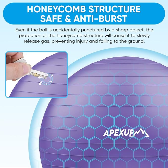APEXUP Yoga Ball Exercise Ball Anti Slip Heavy Duty for Fitness, Balance & Core Workout, Balance Training, Pregnancy & Physical Therapy, 5 Sizes