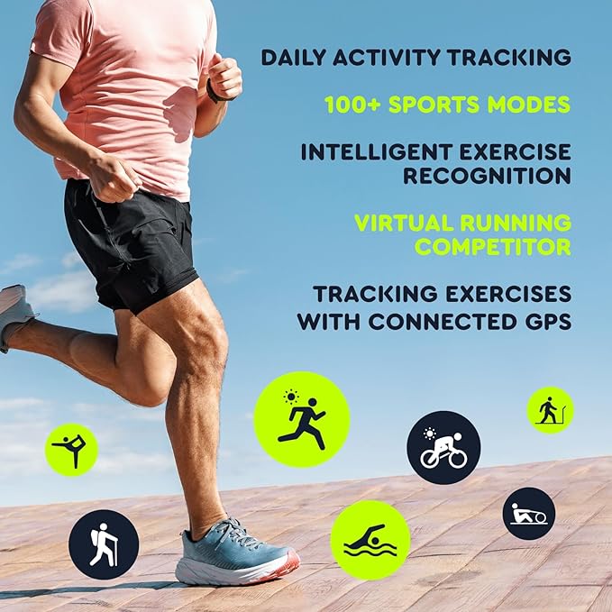OCTANDRA Spark VeryFit 2.01" Bluetooth Answer Call Alexa Smart Watch Body Energy Heart Rate HRV Oxygen Saturation Sleep Monitor Step Tracker IP68 Fitness Watches for Men Women (IDW17) (Black)
