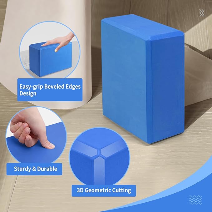 Yoga Blocks 2 Pack, 9"x6"x3" High-Density EVA Foam Yoga Block, Non-Slip Yoga Blocks for Yoga, Pilates Meditation, Stretching and Toning, Supportive, Latex-Free
