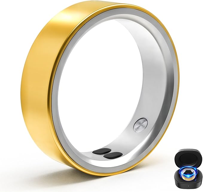 Smart Rings for Women Men,Sleep Tracking Wearable,Fitness Tracker Ring with Step/Heart Rate/Blood Oxygen/Distance/Calorie,Clock Vibration,No Subscription Fee,5ATM Waterproof, iOS&Android(Gold 11)