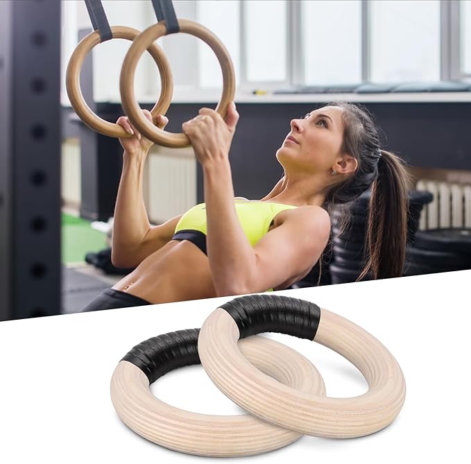 2Pcs Gymnastics Rings Wooden Gym Ring 1500Lbs, Non-Slip Gymnastics Ring, Pull Up Workout Rings, Wood Gymnastics Ring GYM Ring For Kids, Adult, Home, Gym, Exercise, Training (28mm 15cM)