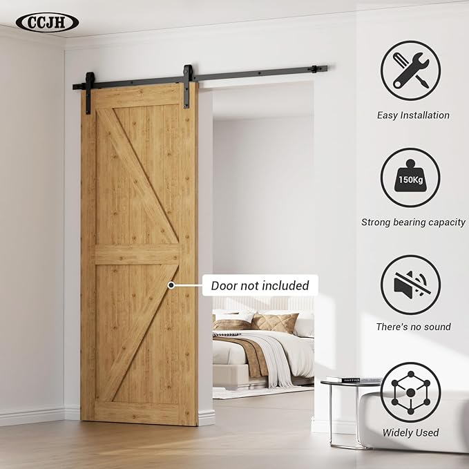 CCJH 9.6FT Sliding Barn Door Hardware Kit Heavy Duty for Single Wooden Door Max Fit 59'' Wide Door Panel
