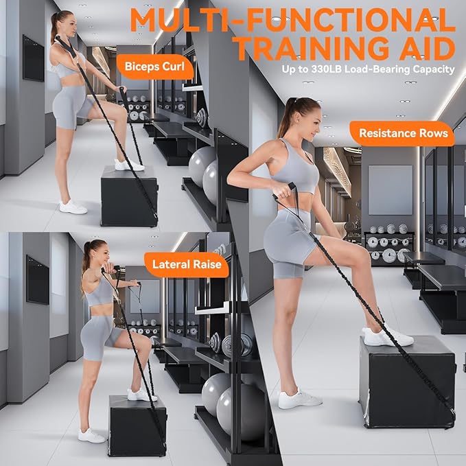 SEWD 3-in-1 Foam Plyometric Box, High Density Exercise Platform, 14-inch Multi-Functional Workout Box with Resistance Bands, Exercise Handle and Ankle Strap.