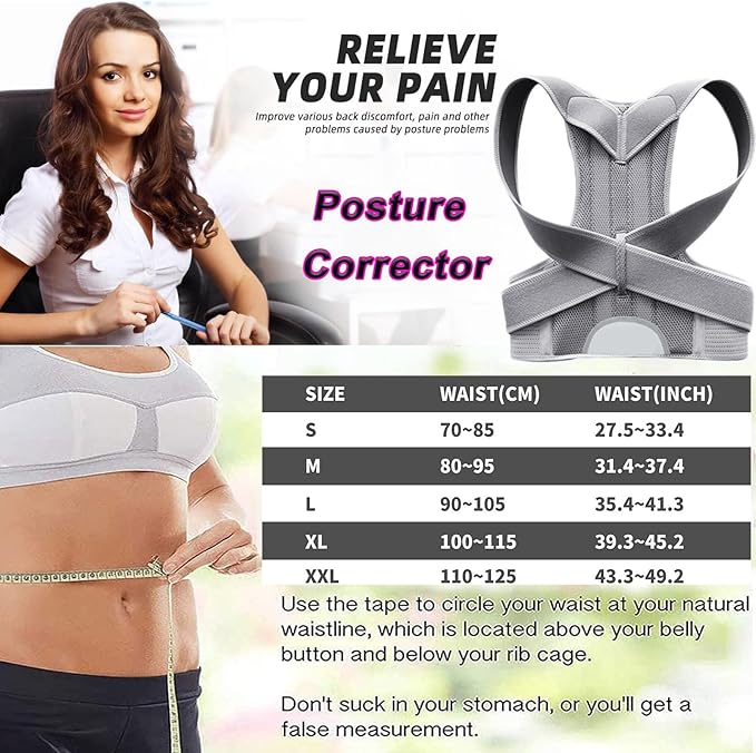 Posture Corrector for Women and Men, Adjustable Back Straightener Posture Corrector,Upper Lower Back Brace Support Belt for Men Women Body Neck Shoulder Trainer (XS, Grey)