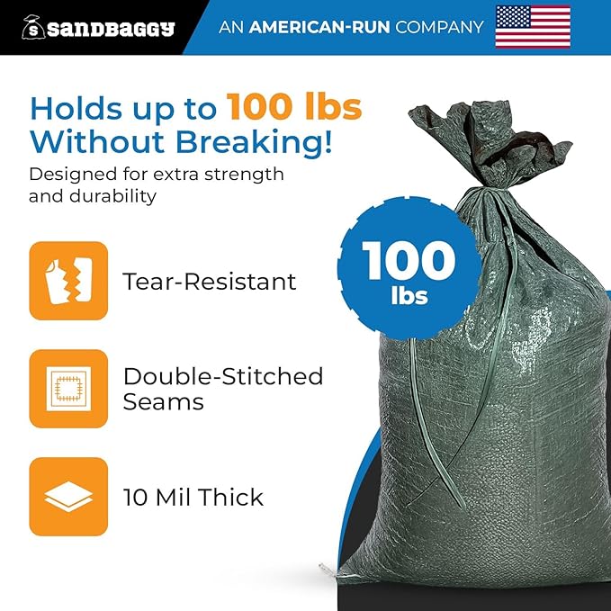 Sandbaggy - Heavy Duty Empty Sandbags For Flooding (14" X 26") - Poly Sand Bags - Flood Barrier, Weight, Construction, Earth Bag Homes - Reusable, UV Resistant - Tie Strings Attached (5,000 Bags)