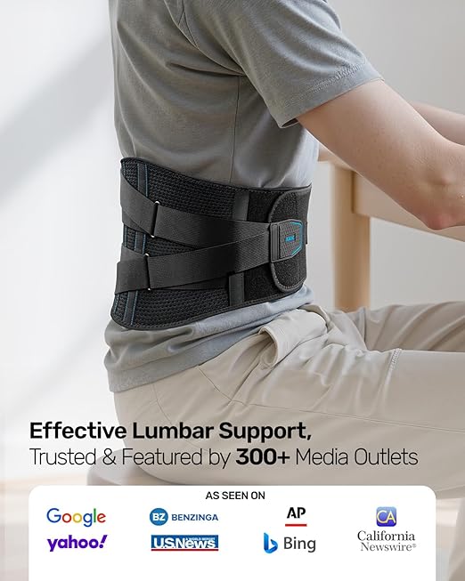 Rakiie Back Brace for Lower Back Pain Relief for Women Men, Back Support Belt with 7 Stays for Lifting at Work, Breathable Soft Lumbar Support with 3D Support Removable Pad for Herniated Disc, Sciatica, Size XXL (Waist: 51.2"-62.9")