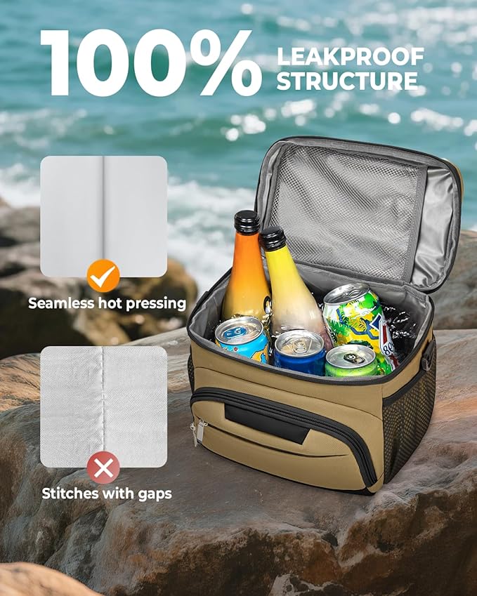 Lunch Boxs for Women/Men Insulated Lunch Bag,Leakproof Lunchbox with Adjustable Shoulder Strap for Adults,Soft Cooler Tote Bag for Office Fitness Picnic Beach Travel - Khaki 12-Can(8L)