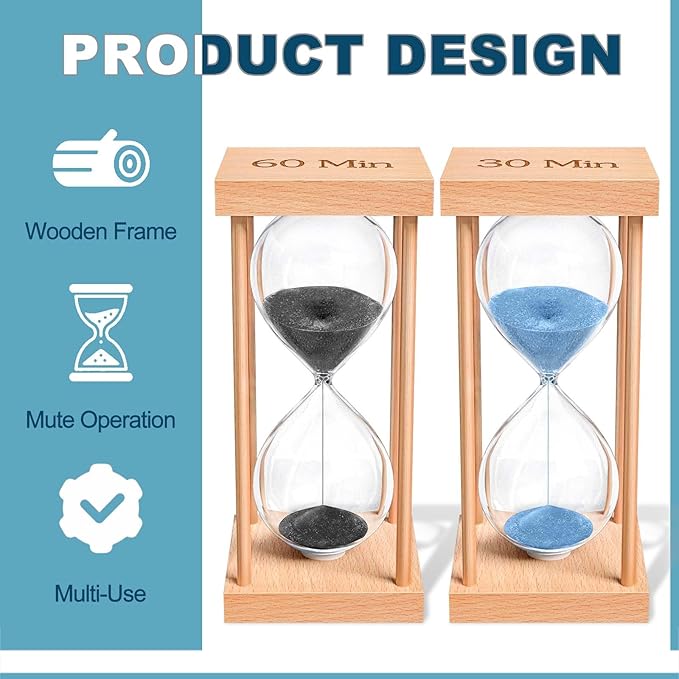 20 Minute Sand Timer, 20 Min Wood Small Hourglass Timer, Black Sand Clock, Wooden Hour Glass for Classroom, Sandglass, Reloj De Arena Decorativo, Home, Office, Game, Gift