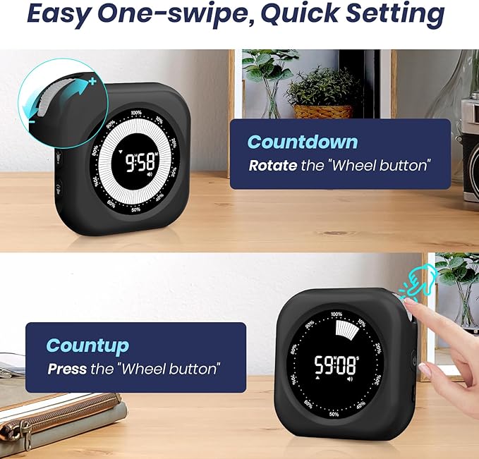 PERSUPER Visual Timer for Kids, 10 Hours Countdown/Up, with Rechargeable, 3 Volume Levels，3 Brightness Display, and Magnetic, Homeschool Study Tool, Large Digital Timers for Classroom, Kitchen
