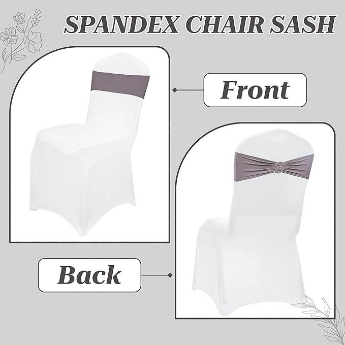 MDS Pack of 200 Spandex Chair Sashes Bows Universal fits Elastic Stretch Chair Bands Ties with Buckle Slider Bow for Wedding Decoration Spandex Slider Sashes Bow - Silver Gray