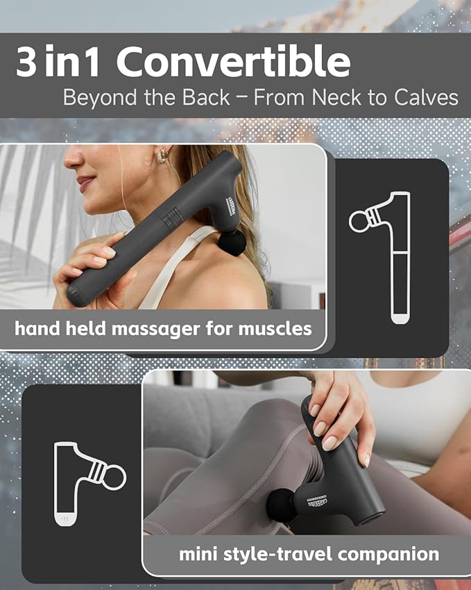 3-in-1 Massage Gun, Deep Tissue Percussion Massager with Extended Handle for Back Pain Relief, Portable for Gym/Office/Home, FSA-HSA Eligible