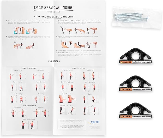 OPTP Resistance Band Wall Anchor Set by Bob and Brad: Wall Mounted Anchors for At Home Resistance Training, Home Gym Workouts, Strength Training, Fitness, and Physical Therapy Exercise