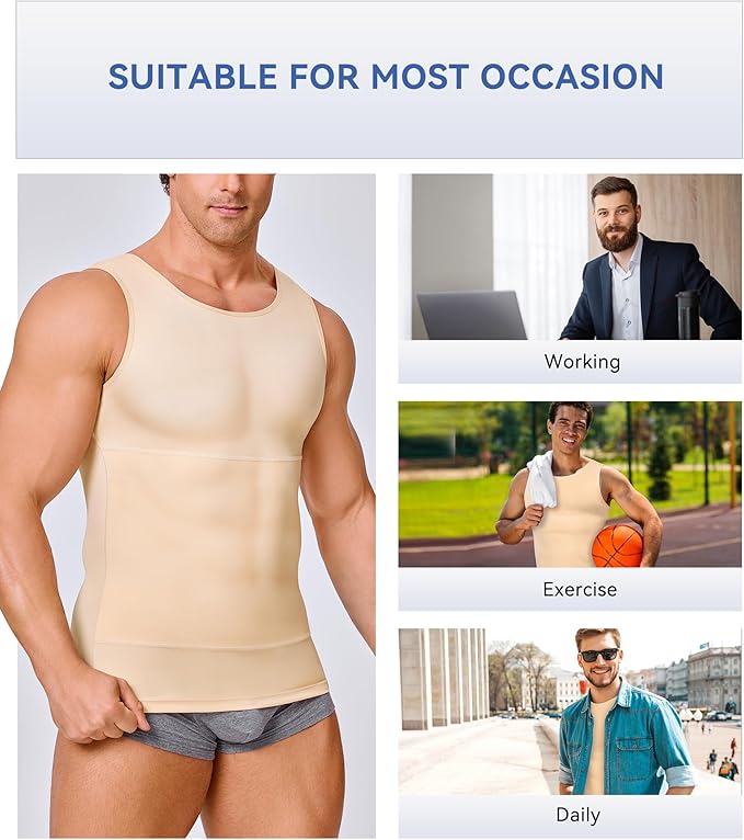 Mens Compression Shirt Slimming Body Shaper Vest Workout Tank Tops Abs Abdomen Undershirts