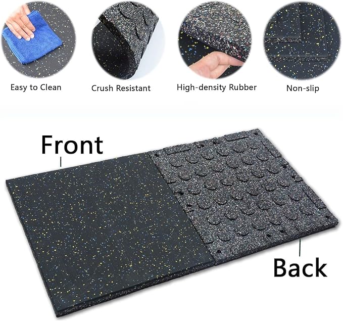 MYOYAY 4 Pack Interlocking Tile 20" x 20”x 1”Heavy Duty Rubber Flooring Mat Anti-Vibration Anti-Slip Exercise Mats for Gym Equipment and Cushion for Workouts, Cover 11.12 Sq.Ft…
