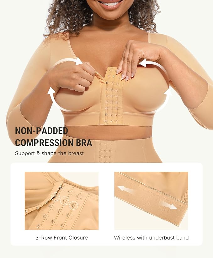 FeelinGirl Arm Shaper for Women Post Surgery Arm Lipo Compression Sleeves Slimming Arm Faja Front Closure Shapewear Bra