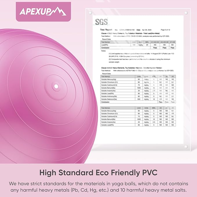 APEXUP Yoga Ball Exercise Ball Anti Slip Heavy Duty for Fitness, Balance & Core Workout, Balance Training, Pregnancy & Physical Therapy, 5 Sizes