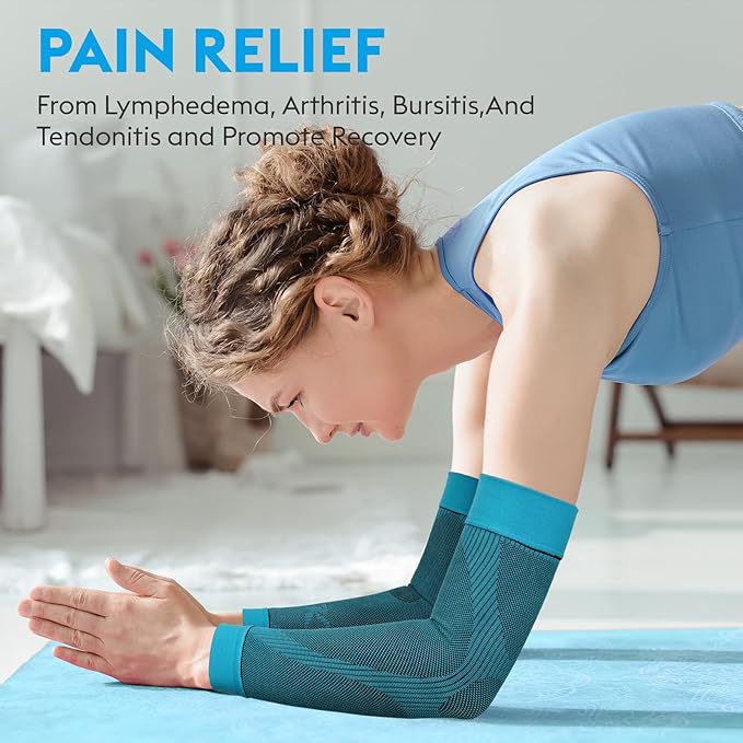 KEKING® Compression Arm Sleeves, Pair, Firm 20-30mmHg Graduated Compression Full Arm Support for Recovery, Pain Relief, Tendonitis, Golfers & Tennis Elbow Brace, Workouts Sports - Latex Free Blue M