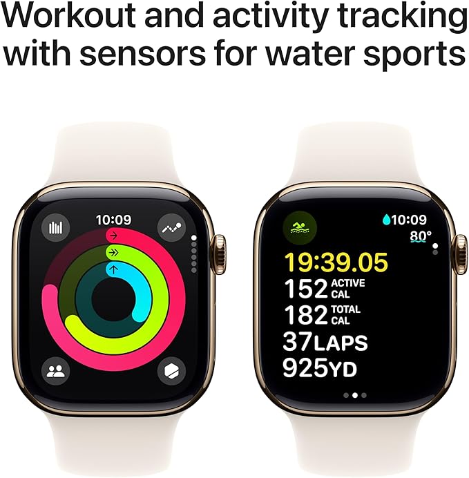 Apple Watch Series 10 [GPS + Cellular 42mm case] Smartwatch with Gold Titanium Case with Starlight Sport Band - S/M. Fitness Tracker, ECG App, Always-On Retina Display, Water Resistant