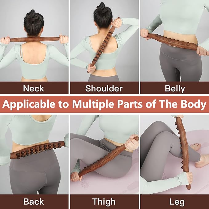 Wood Therapy Lymphatic Drainage Massage Roller Stick Tools, Myofascial Release Tool Stomach Cellulite Massager, Ease Neck Back Waist and Leg Pain Handheld Self Body Sculpting Massage Tool (20 Beads)