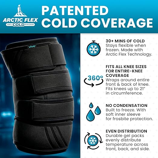 Vive Knee Ice Pack Wrap - Cold/Hot Gel Compression Brace - Heat Support Strap for Arthritis Pain, Tendonitis, ACL, Athletic Injury, Osteoarthritis, Women, Men, Running, Meniscus and Patella Surgery