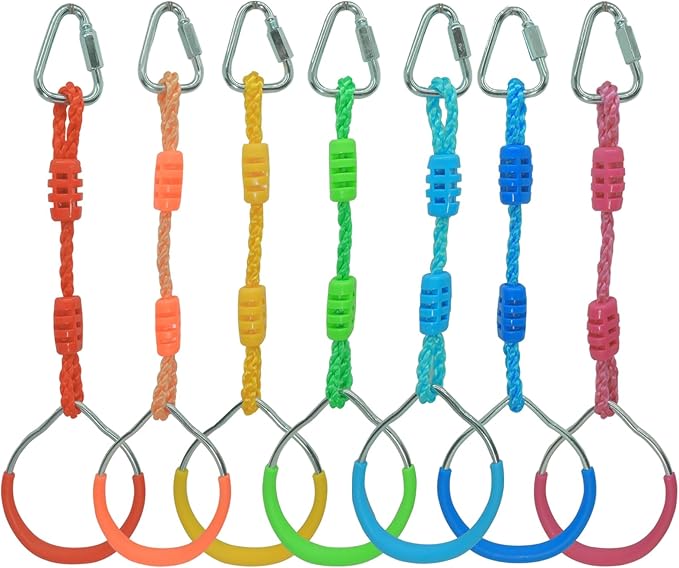 7PCS Colorful Ninja Gymnastic Rings for Kids - Outdoor Backyard Play Sets & Playground Equipment, Swing Bar Rings, Obstacle Rings, American Ninja Warrior Obstacle Course Accessories Backyard Swing