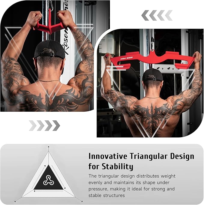 LAT Pull Down Bars Set, Triangular Stability LAT Pulldown Attachments with 8 Ergonomic Handles for Whole Back Training, Non-Slip Cable Machine Attachment for Gym Home Workout