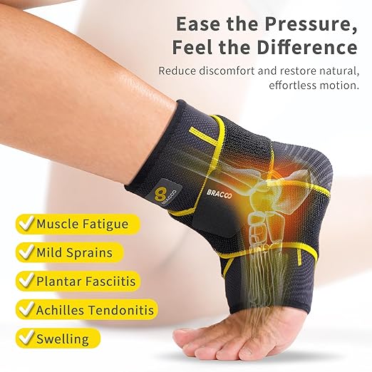 Bracoo 2 Pack Ankle Brace Compression Sleeve for Women & Men, Adjustable Ankle Support Strap for Sprained, Plantar Fasciitis, Pain Relief, Injury Recovery, Running, Workout, GYM, FS60