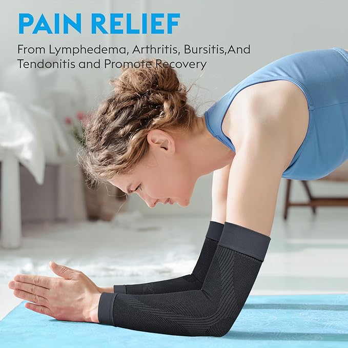 KEKING® Compression Arm Sleeves, Pair, Firm 20-30mmHg Graduated Compression Full Arm Support for Recovery, Pain Relief, Tendonitis, Golfers & Tennis Elbow Brace, Workouts Sports - Latex Free Grey XXL