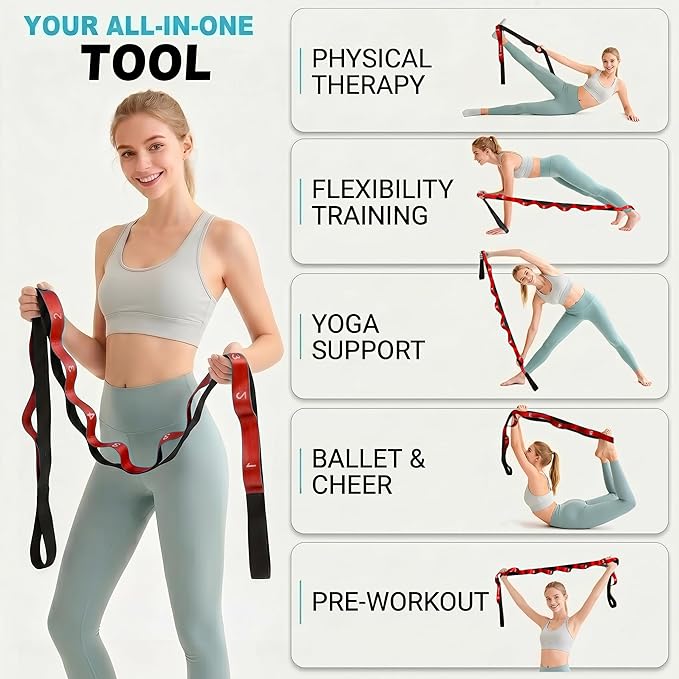 Acozycoo Stretching Strap with Loops for Physical Therapy,Yoga Strap for Stretching,Home Workout,Pilate & Flexibility Training,Non-Elastic Exercise Stretch Band for Hamstring,Leg Stretcher Belt,Flexibility Fascia