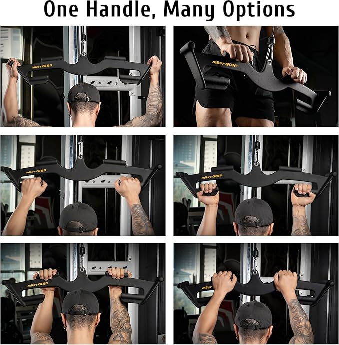 LAT Pull Down Bars Set, Triangular Stability LAT Pulldown Attachments with 8 Ergonomic Handles for Whole Back Training, Non-Slip Cable Machine Attachment for Gym Home Workout