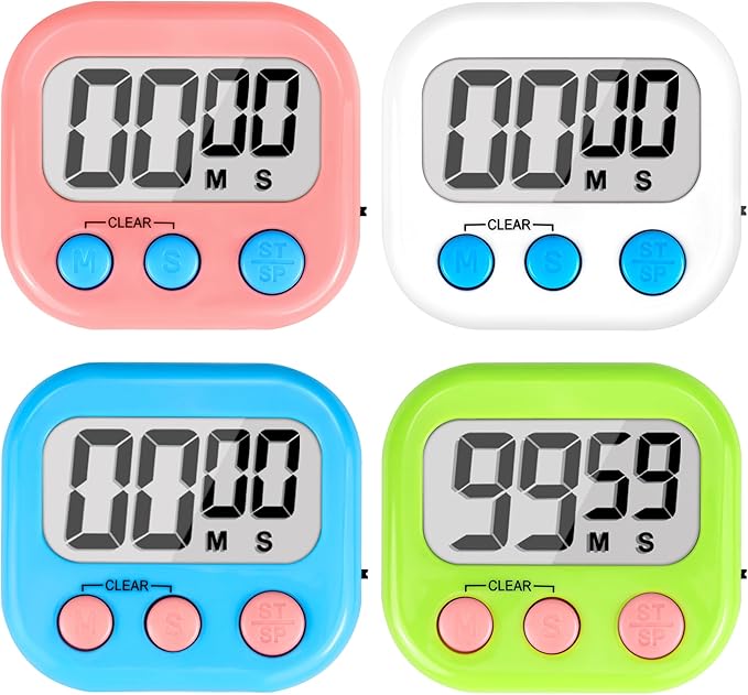 Digital Timer for Kids Teacher Supplies Classroom Timer for Study Learning Management Kitchen Work Exercise-4Pack Pink Blue Green White