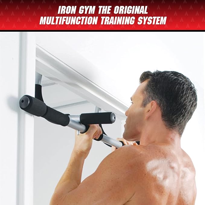 Iron Gym Pull Up Bars - Total Upper Body Workout Bar for Doorway, Adjustable Width Locking, No Screws Portable Door Frame Horizontal Chin-up Bar, Fitness Exercise & Training Equipment for Home,Black, Silver,IRONGMC5