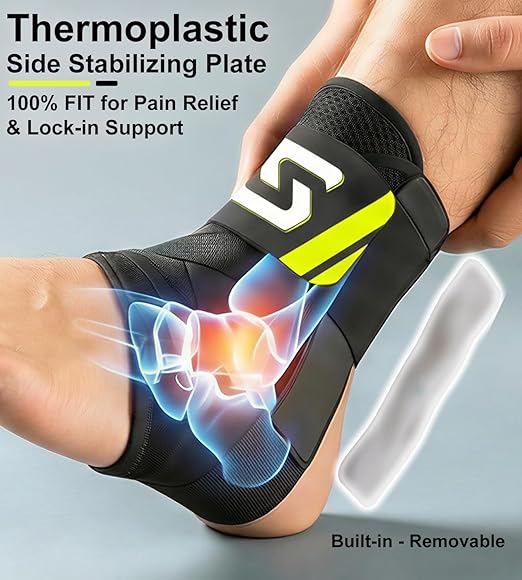 Quick Lace Up Ankle Brace for Sprained Ankle, Slim Fit Ankle Support Brace with Side Stabilizing Pads for Men & Women, Adjustable Ankle Stabilizer for Injury Recovery, Running, Sports, L-Support Plate of 1