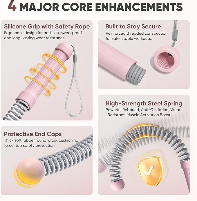 Weighted Ropeless Battle Ropes, Heavy Duty Portable Cordless Battle Rope for Home Gym with Poster, Cordless Battle Rope with Storage Bag for Strength Training, Fitness Equipment for Men & Women(Pink)
