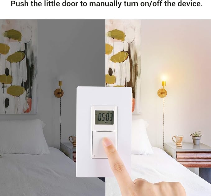 DEWENWILS Indoor in Wall Timer Switch for Light, Single-Pole,7 Day, 7 ON/Off Settings, DST RND Mode, Programmable Digital Switch Timer for Lights, Fans, Motors, Neutral Wire Required, ETL Listed